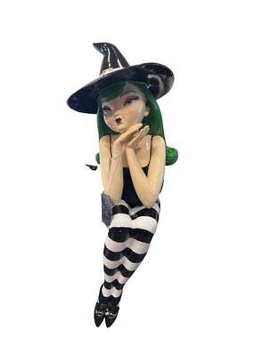 Bella Lux Halloween 23" Green Hair Sitting Witch Shelf Sitter Figure